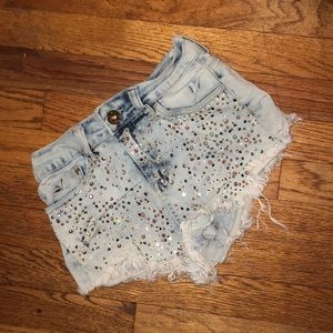 Light Blue Jean Shorts With Jewels
